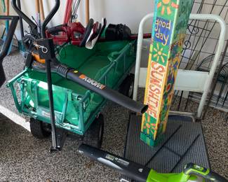 foldable wagon, blower, yard art, and hand cart