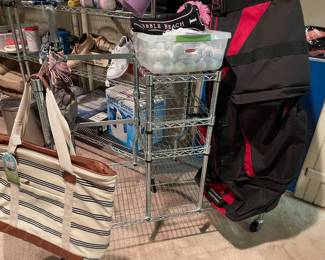 Sports rack, golf travel bag, and new tote bag