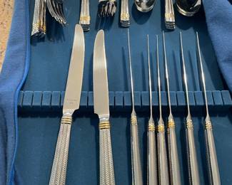 Ralph Lauren stainless steel flatware "Golden Wainwright"  (Eight) 5-piece place settings  