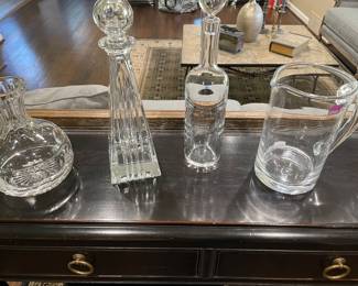 Yeoward, Tiffany & Co., Baccarat, and Simon Pierce decanters and pitcher