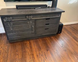Baumann TV console cabinet by Arhaus - with "barn door" hardware