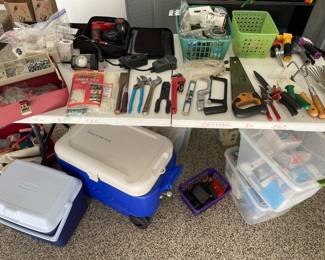 hand and garden tools, coolers, and lightbulbs