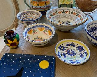 Painted ceramic dishes from Italy and Spain.
