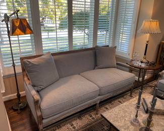 2-cushion sofa (matched set available) brass floor lamp with tiffany-styled shade