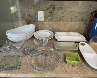 Serving dishes and appetizer dishes, glass butter dish and more