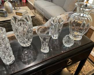 Crystal vases:  Waterford, Orrefors, Tiffany and Co.