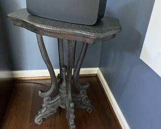 Side table  carved base with fossil-stone top - (Sonos speaker not available)