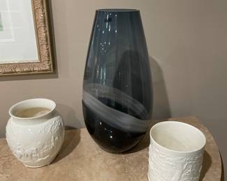 Waterford - Evolution vase (large) and 2 Wedgwood ivory canisters/planters