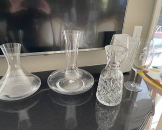 Waterford decanter and wine decanters (Ridell and Crate & Barrel)