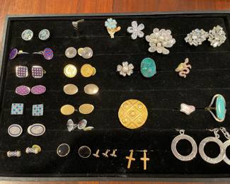 costume jewelry:  cuff links; Tiffany & Co. earrings and pendant; sterling silver ring, broaches, earrings and costume rings