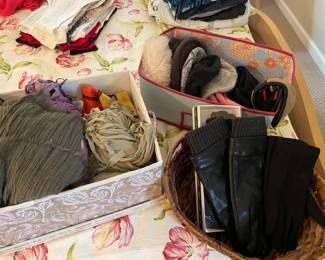 Women’s fashion, scarves, winter hats, and leather gloves