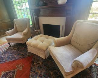 Wing Back Chairs and Ottoman