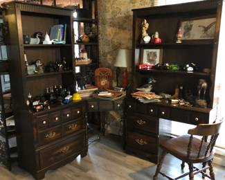 Wood Desk with Bookcase and Corner Table