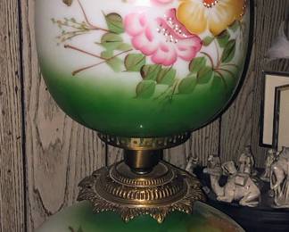 Victorian Enamel Decorated Kerosene Gone With the Wind Lamp