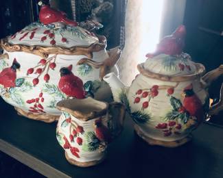 Ceramic Cardinal Creamer/Sugar and  Covered Dish