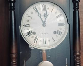 GILBERT REGULATOR 31 DAY WALL CLOCK. BLACK PAINTED WOOD