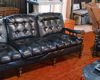 Brutalist XL Mid Century vinyl couch and lounge chair (another rare find)