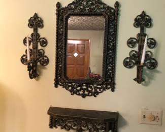 Retro Mirror with Shelf & Candlestick Holders