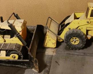 1960’s Mighty Tonka T-9 Cat Dozer
& Vintage Tonka Turbo Diesel Front End Loader,  Excavator