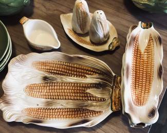 Vintage Corn Cob Serving Set, With Butter Dishes And Ceramic Handle Holders