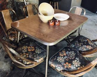 Retro 1970’s chairs on wheels and MCM aluminum table