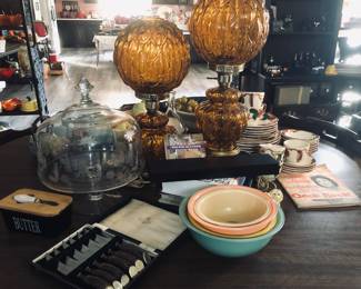Crystal Cake Stand, Pair of Lamps, Set of Francisco Dishware, and More