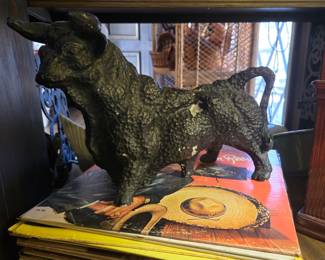 Mid-Century Black Ceramic Bull Sculpture Spanish Fighting Toro Bravo