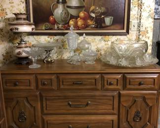 Oak Buffet & Large Punchbowl/Cups