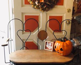 Oak and Wrought Iron Bench 