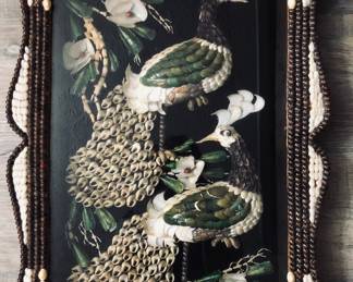 Vintage Retro Seashell Figural Peacock Shadow Box Wall Art 