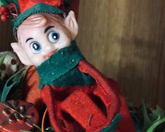 Vintage Red Flocked Christmas Holder With Pixie Elf Hong Kong