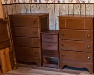 Full Size Bed, Two Matching Chest of Drawers, Nightstand, and Wood Tall Chest of Drawers