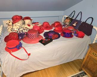 Jenny Bed. Red Hats and purses