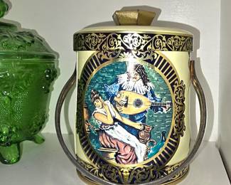 Vintage Metal Tin Bucket w Handle & Lid Made in ENGLAND "Guitar Serenade" 