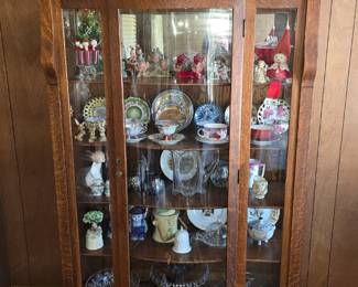 Vintage Oak with curved glass curio cabinet/china cabinet