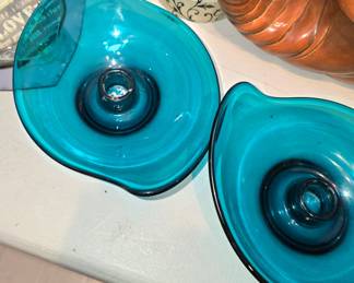 Vintage Viking Epic Bluenique pair of (2) candle holders 