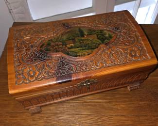 Carved wood box