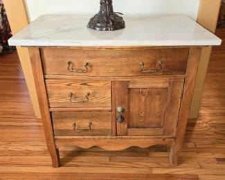 Antique oak dry sink with marble top. 