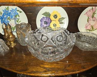 Heavy European cut crystal bowls and such