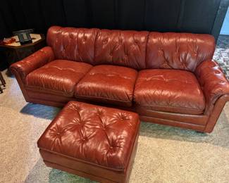Leather couch and ottoman