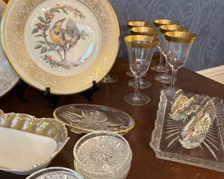 Lenox Meadowlark Boehm Plate, Tiffin Franciscan Wine Glasses...