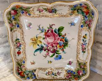 Dresden Hand Painted Square Floral Dish