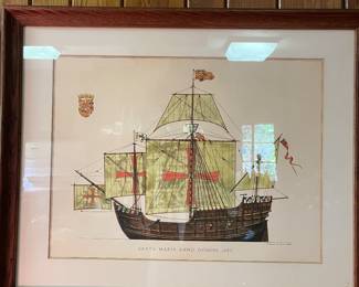 Vintage Santa Maria Anno Domini 1492.  Framed lithograph by H.A. Muth
