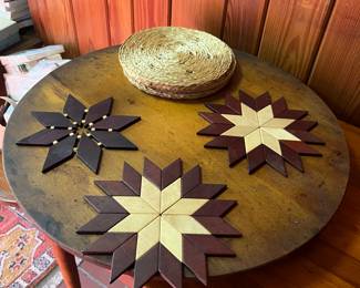 Vintage lazy susan. Wooden trivets 