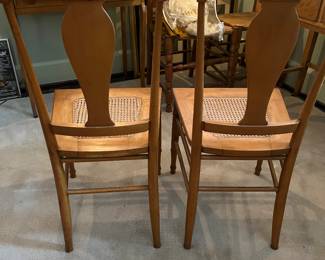 Oak fiddleback caned seat chairs
