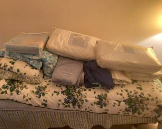 Sheets, pillows and blankets.  Twin bed for sale also
