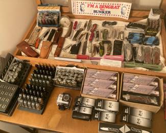 Knives and Archie Bunker bumper stickers