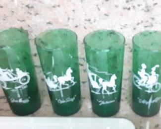 4 Vintage Green Glasses