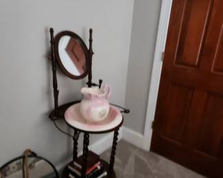 ANTIQUE WASH STAND , WITH BOWL AND PITCHER