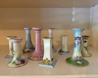 Assorted Pastel Porcelain Candlesticks. Photo 1 of 3.